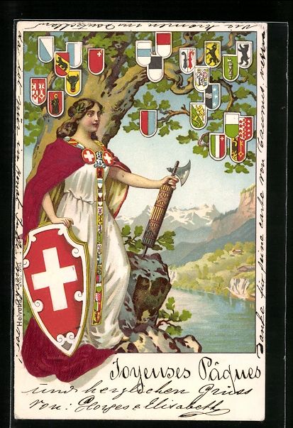 Cartoline postali: Litho Schweiz, Helvetia mit Schweizer Wa – Usato da Berlin venduto da bartko-reher