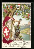 Litho Schweiz, Helvetia mit Schweizer Wa