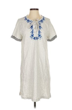 Lisa Todd grey knit tunic dress blue embroidery S