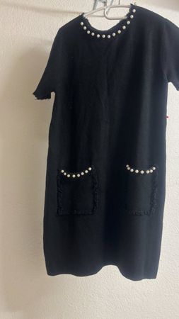 Strickkleid mit Perlen-Details,  Schwarz, Grösse XS (Am)