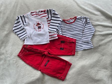 Ensemble 3 pces t-shirt-pull-pantalon rouge 80 - 86