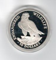 Münze, Cook Island, gefährdete Wildtiere Falke Ag PP 50$