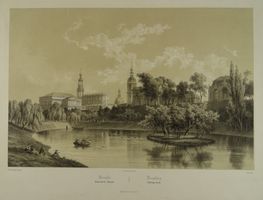 DRESDEN ZWINGERWALL, DEUTSCHLAND, LITHOGRAPHIE UM 1850