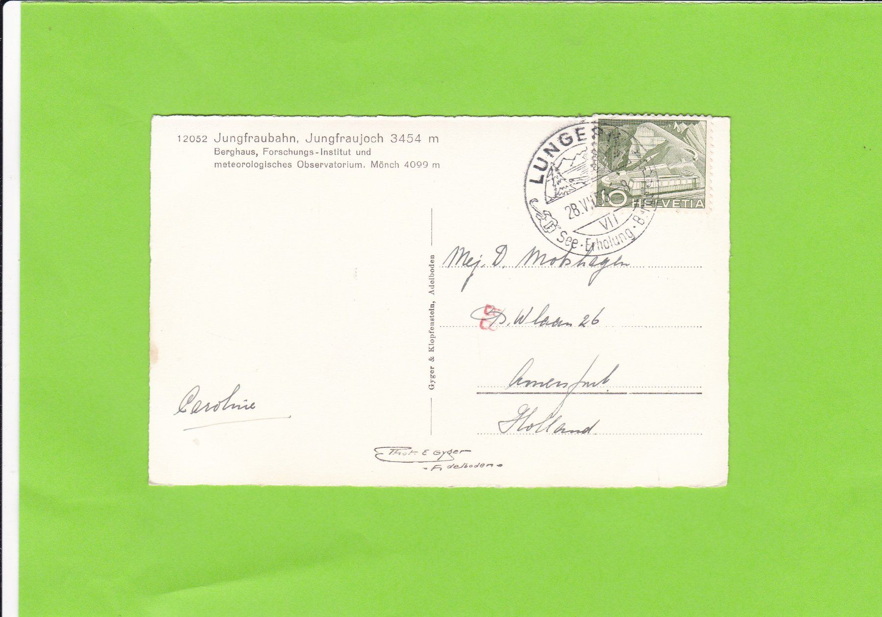 Cartoline postali: Jungfraubahn-Jungfraujoch – Usato da St. Peterzell venduto da neckertal 1