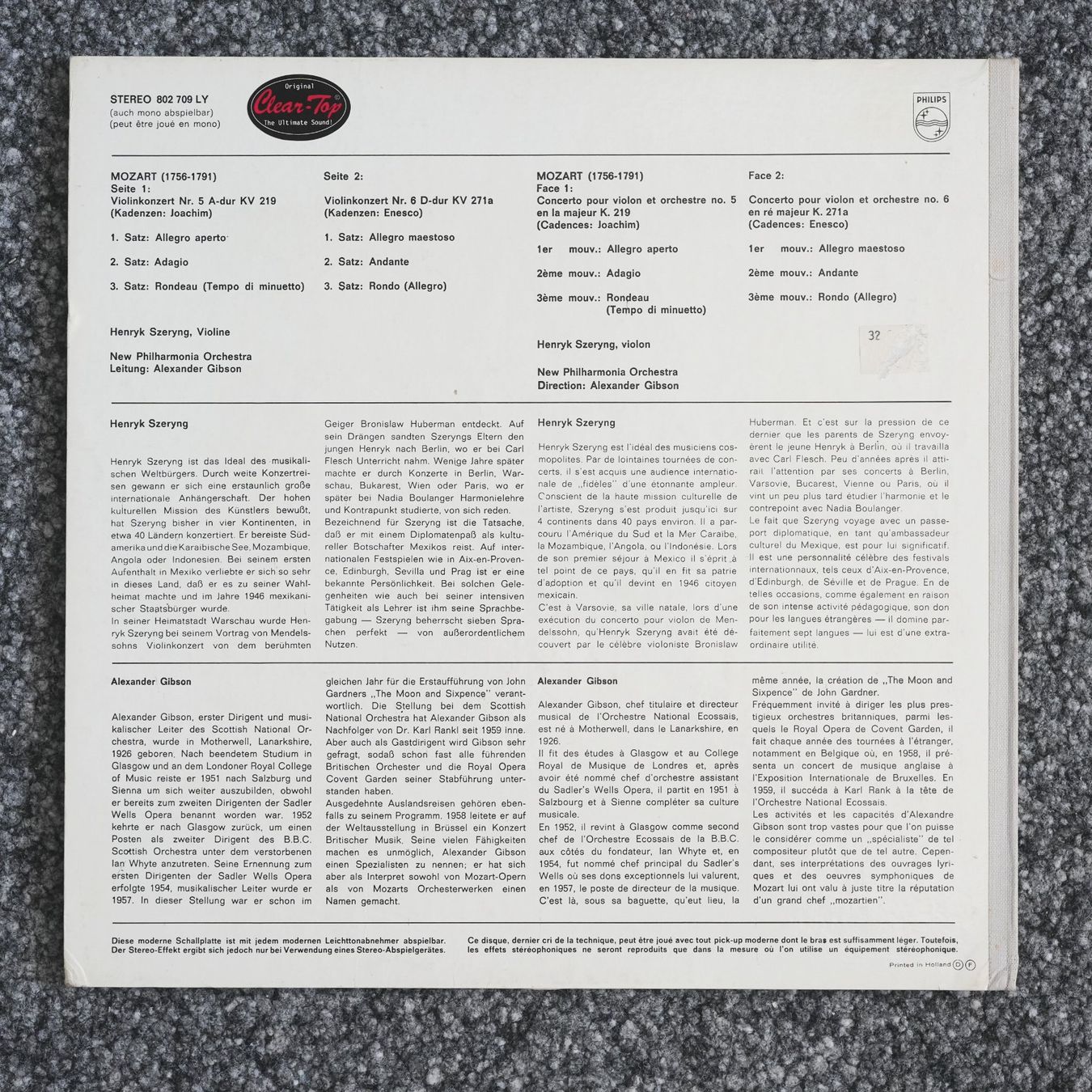 Dischi in vinile: Philips / Mozart / Violinkonzerte / Szeryng – Usato da Brunnen venduto da Techfreak1 1