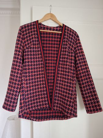 Cardigan tweed rouge et bleu marine S-M