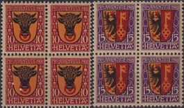 1918, J10+J11 Viererblöcke (Kantonswappen) */** Kat: 220.-