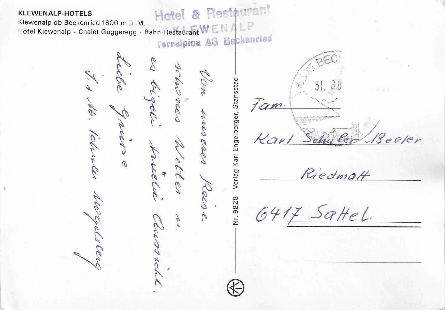 Cartoline postali: Klewenalp-Hotels NW – Usato da Rothrist venduto da Stranglehold 1