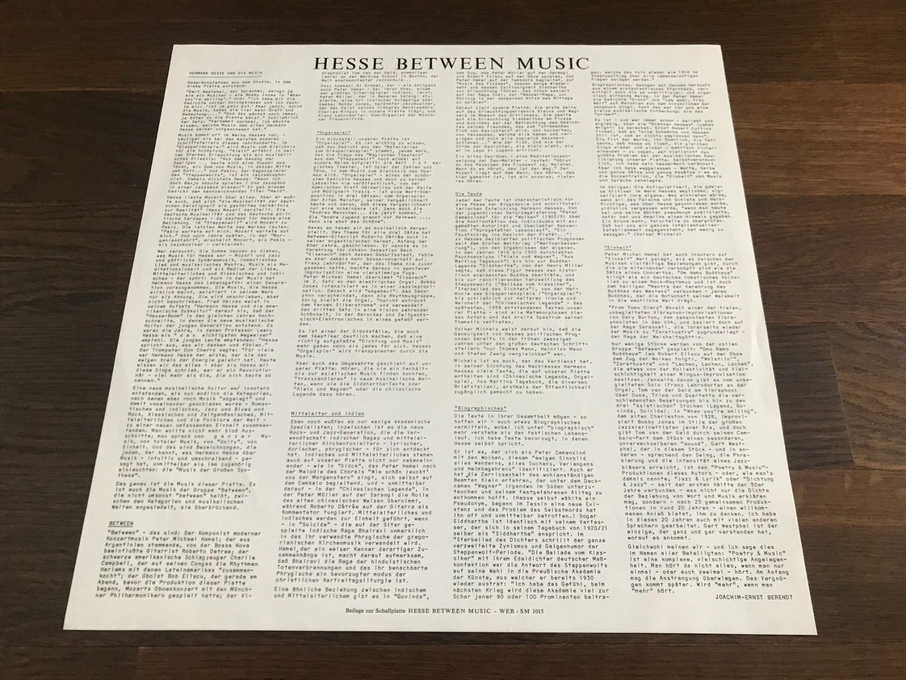 Schallplatten: BETWEEN / Peter Michael Hamel - Hesse Between Music - Wergo – Gebraucht aus Buchs AG von Archie 2