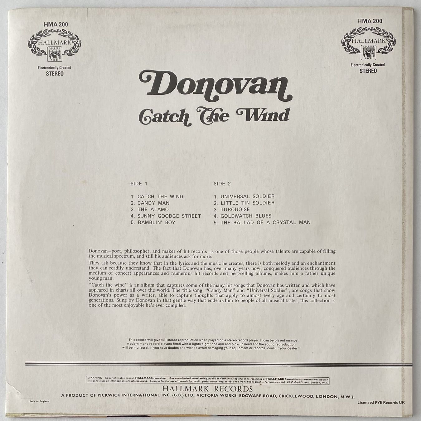 Vinyles: Donovan, Catch The Wind – D'occasion à Flums par Empe1 1