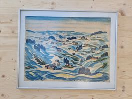 Aquarell Karl Nabulon 36 Winterlandschaft gerahmt 55x40cm