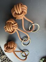 3 Leather Monkey Fist Keychain Brown New Condition