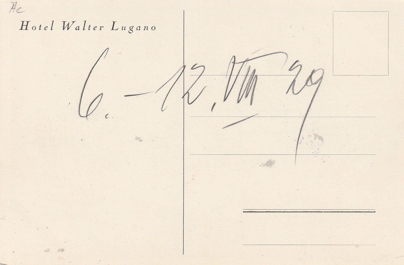 Cartoline postali: Lugano - Hotel Walter-1929-Hotel-Stempel. – Usato da uttwil venduto da Koehlerfred 1
