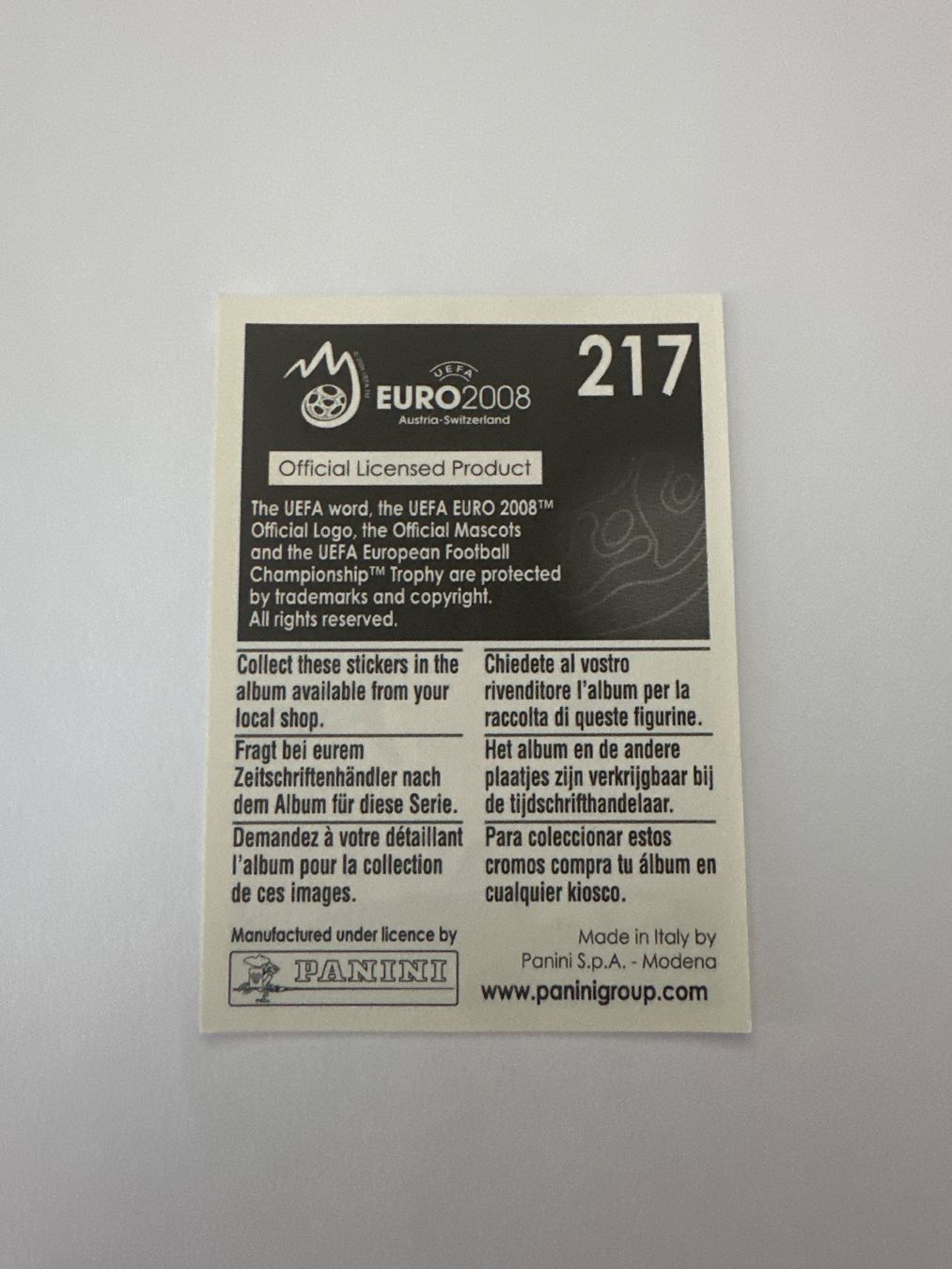 Panini Cartes à collectionner: Panini UEFA EM 2008 Sticker - Nr. 217 – D'occasion à Sulz AG par DealWerk 1