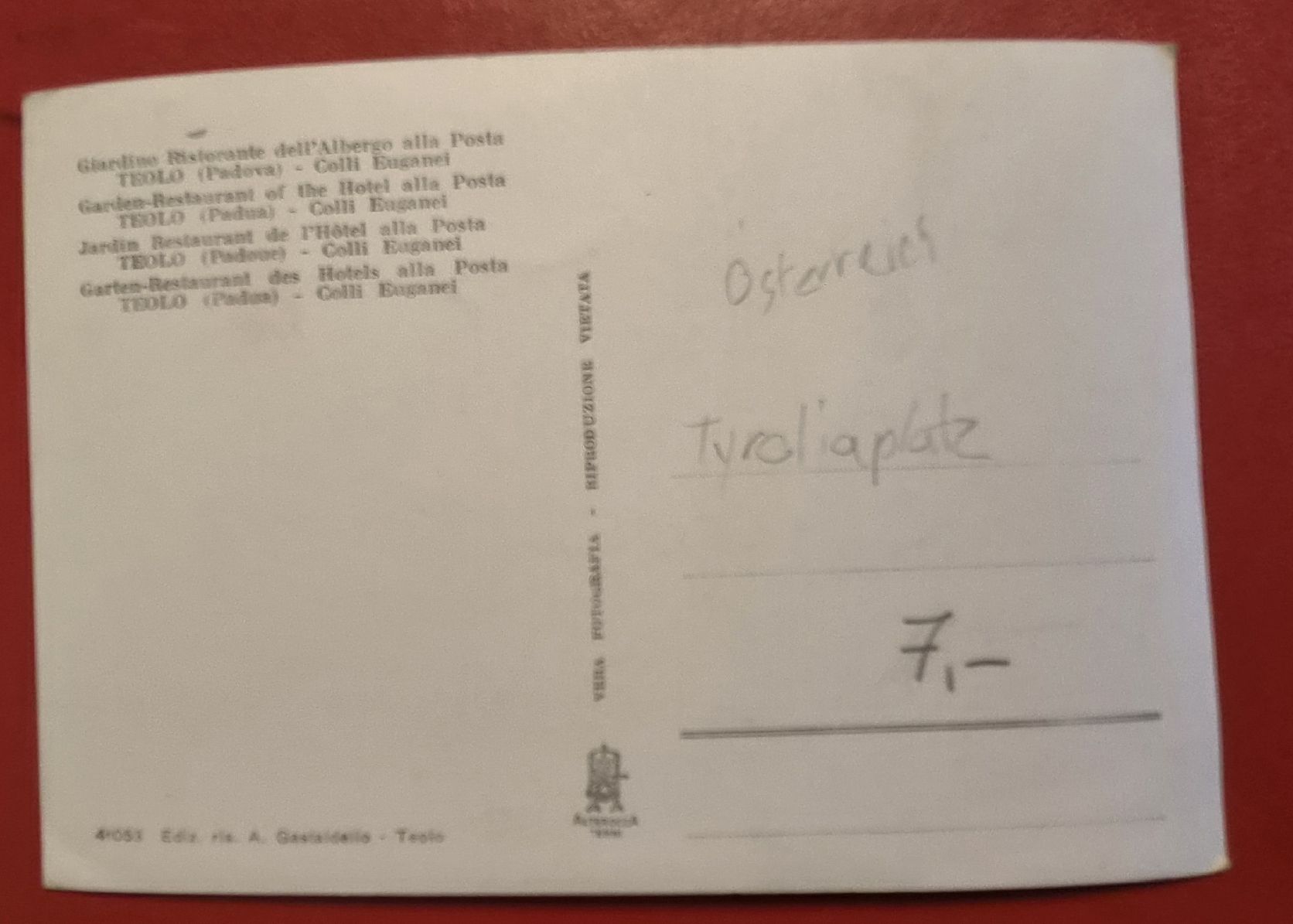 Cartoline postali: Teoliaplatz  Hotel Post Colli Euganei – Nuovo (secondo la descrizione) da Melchnau venduto da Arthurius 1