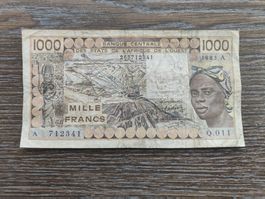 WAS, Ivory Coast 1'000 Francs 1985 !!!!!
