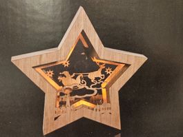 Neu - Weihnachten - Holz Stern mit Weihnachtsmann 34cm