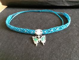 Makramee Choker mit Abalone Schmetterling und Perlmutt