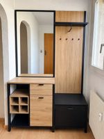 Garderobe mit Spiegel, Schuhschrank & Sitzbank Eiche/Schwarz