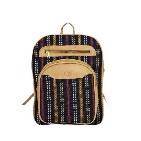Handgefertigter Rucksack aus Leder und traditionellem Stoff