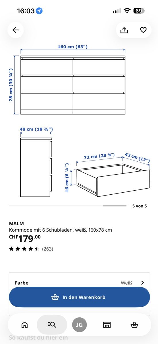 Cassettiere: MALM Kommode 6 Schubladen weiss 160x78cm – Usato da Seengen venduto da jas_r772 4