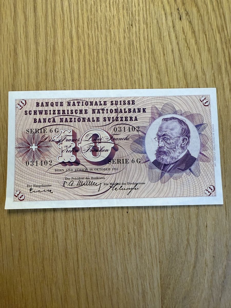 Banknoten: 10 Franken Oktober 1955 – Gebraucht aus Minusio von davdon