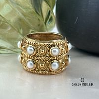 Ornament Ring Süsswasserperlen – Sterling Silber vergoldet