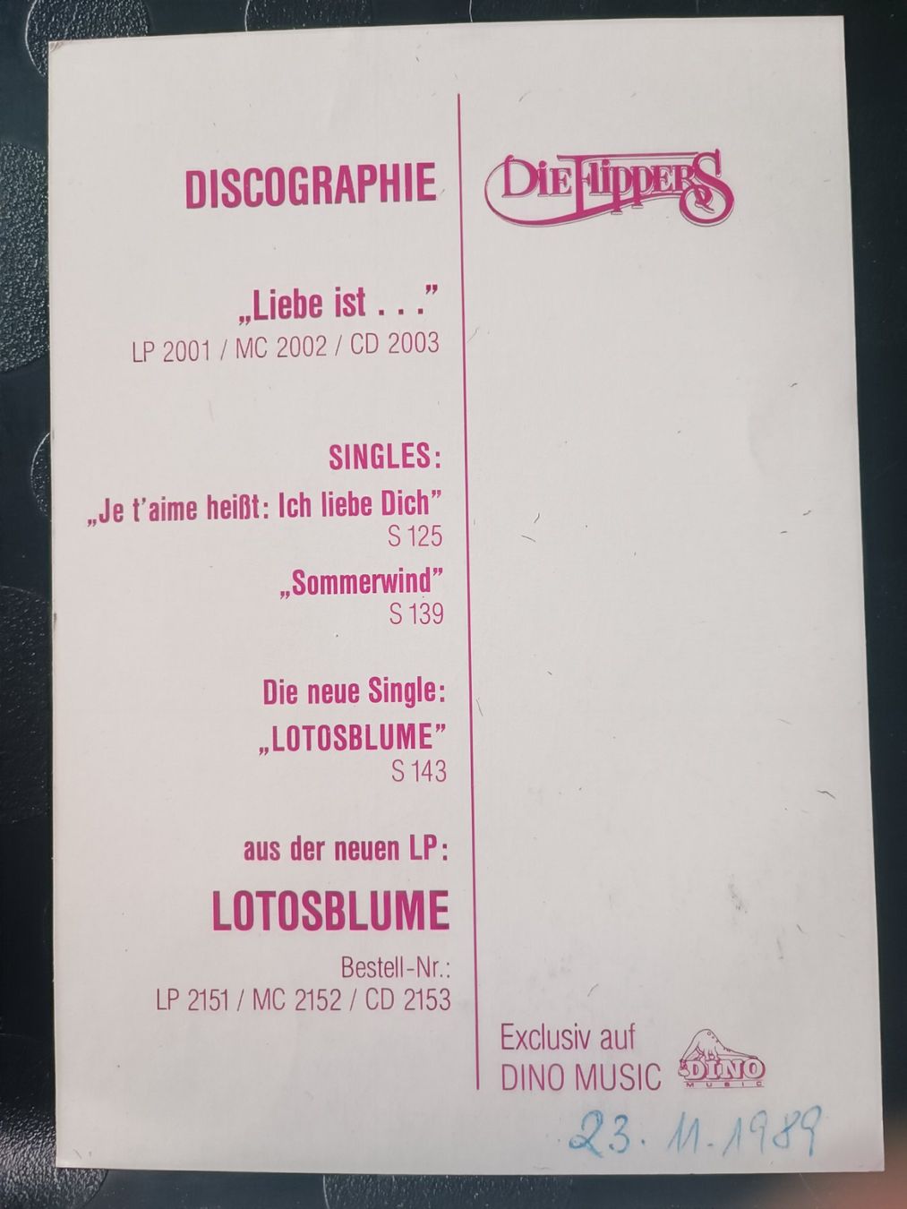 Autografi: Die Flippers -  handsignierte alte Karte – Usato da Menziken venduto da Artographs 1