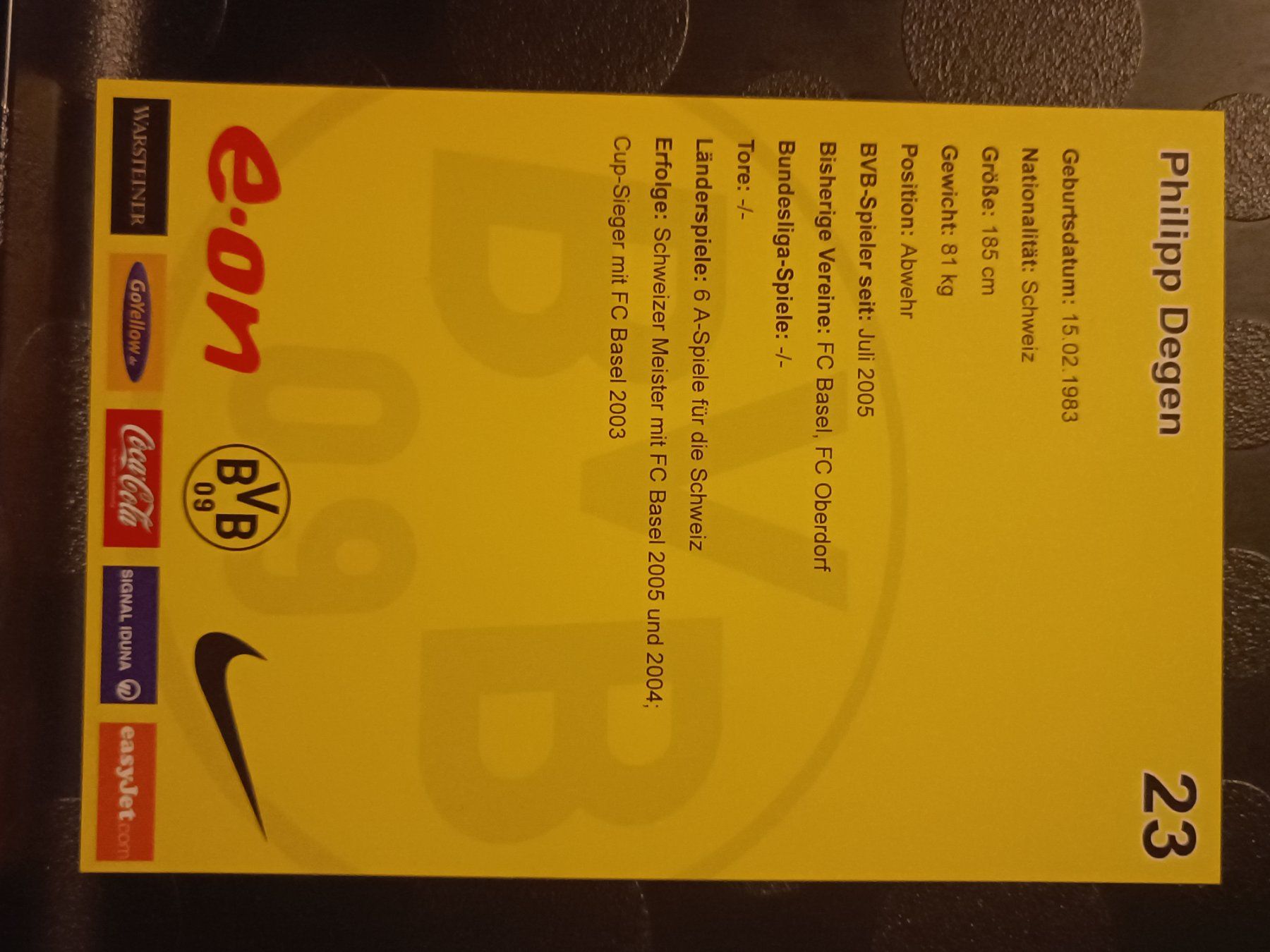 Autogramme: Philipp Degen - BorussiaDortmund - BVB Handsigniert – Gebraucht aus Menziken von Artographs 1