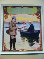Angler und Boot am See - Litho