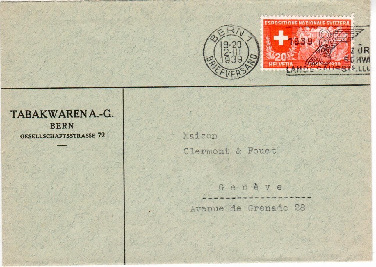 Alle Briefmarken: Brief, Tabakwaren AG Bern  1939 – Gebraucht aus Wolhusen von Curver9