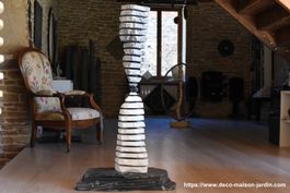 Sculpture en Marbre Gris et Blanc - Statue - Décoration