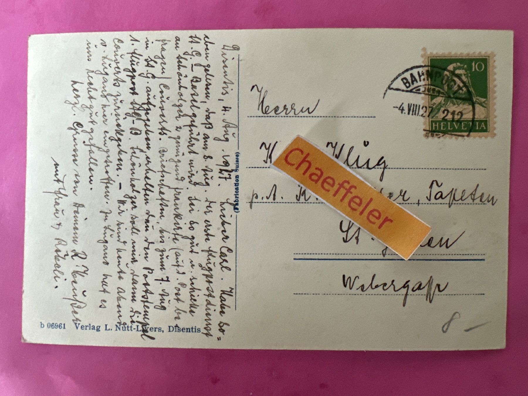Cartoline postali: 1927 Disentis - Neudorf mit Kloster – Usato da Zürich venduto da Chaeffeler 1