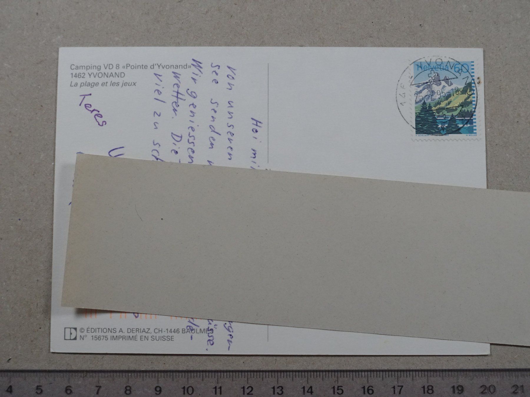 Ansichtskarten: Yvonand, Camping "Pointe d'Yvonand", 1995 – Gebraucht aus Lenzburg von fh1 1