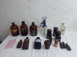Apothekerflaschen Set Glas braun diverse Grössen antik (12)