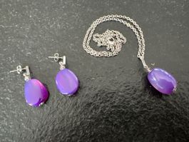 Schmuck Set  (Ohrringe/ Kette mit Anhänger) Lila/Violet