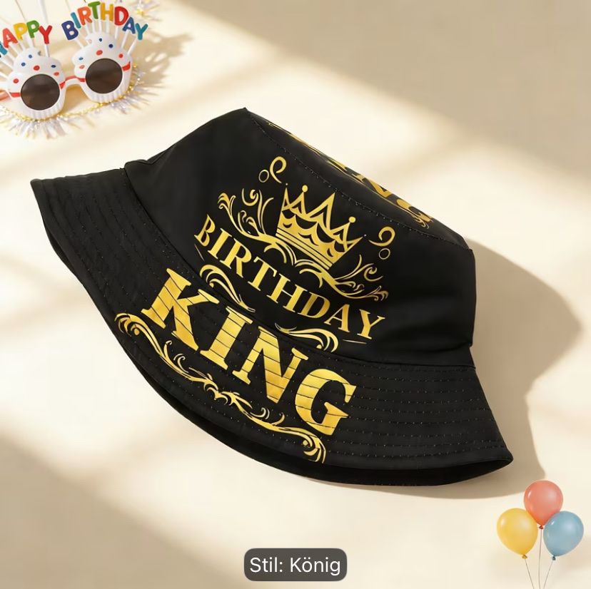 Copricapi, berretti & cappellini: Schwarzer "Birthday King" Fischerhut - Sommer Accessoire! – Nuovo e nell'imballaggio originale da Kollbrunn venduto da Rijeka33 3
