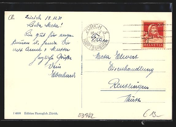 Cartoline postali: AK Zürich, Sihl - Post, 1931 – Usato da Berlin venduto da bartko-reher 1