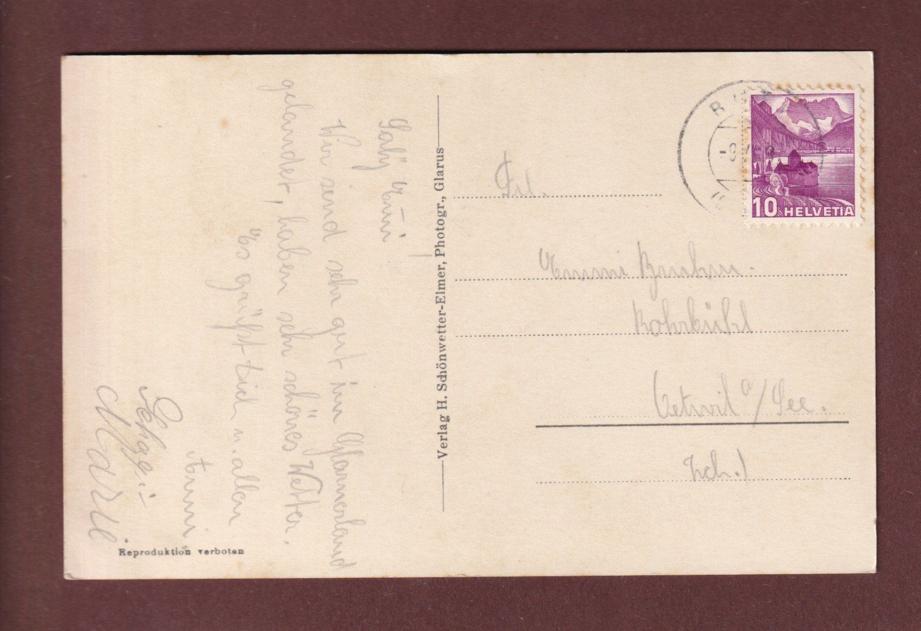Ansichtskarten: BRAUNWALD - Kirchli - 1943 – Gebraucht aus Pully von nicecards-shop 1
