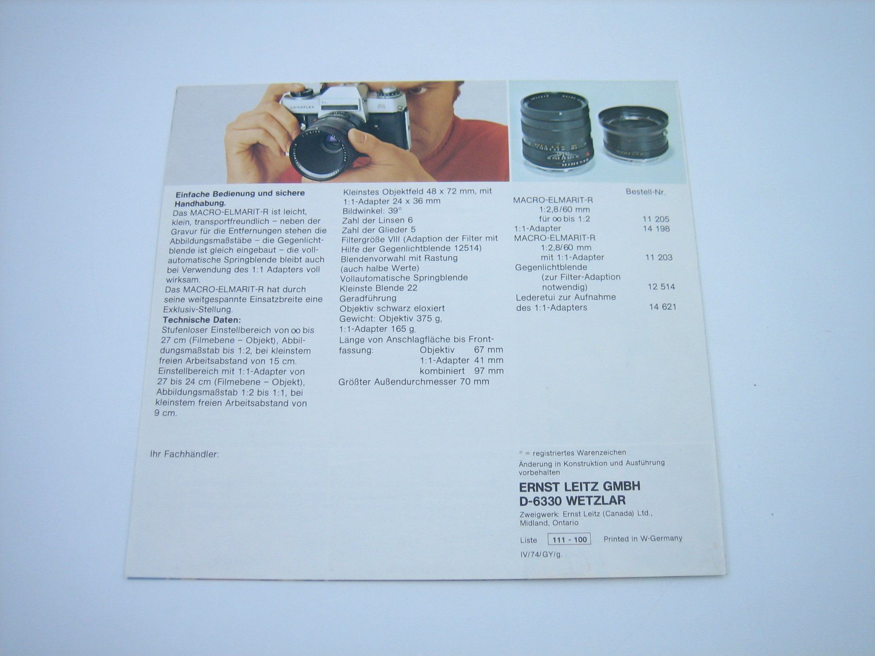 Leica Fotocamera: Leicaflex Macro-Elmarit-R Prospekt/Katalog – Usato da Zürich venduto da Tomi118 1