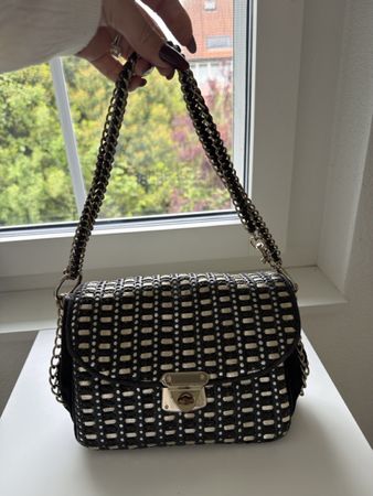 Reiss Black & White Woven Shoulder Bag