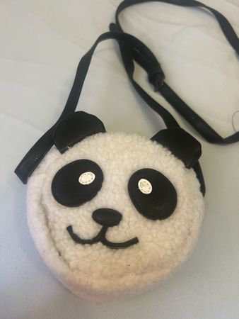 Borsa a tracolla panda peluche bianco nero rotonda