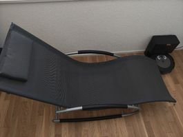Schaukelstuhl Gartenliege Dunkelgrau Metall Textil 