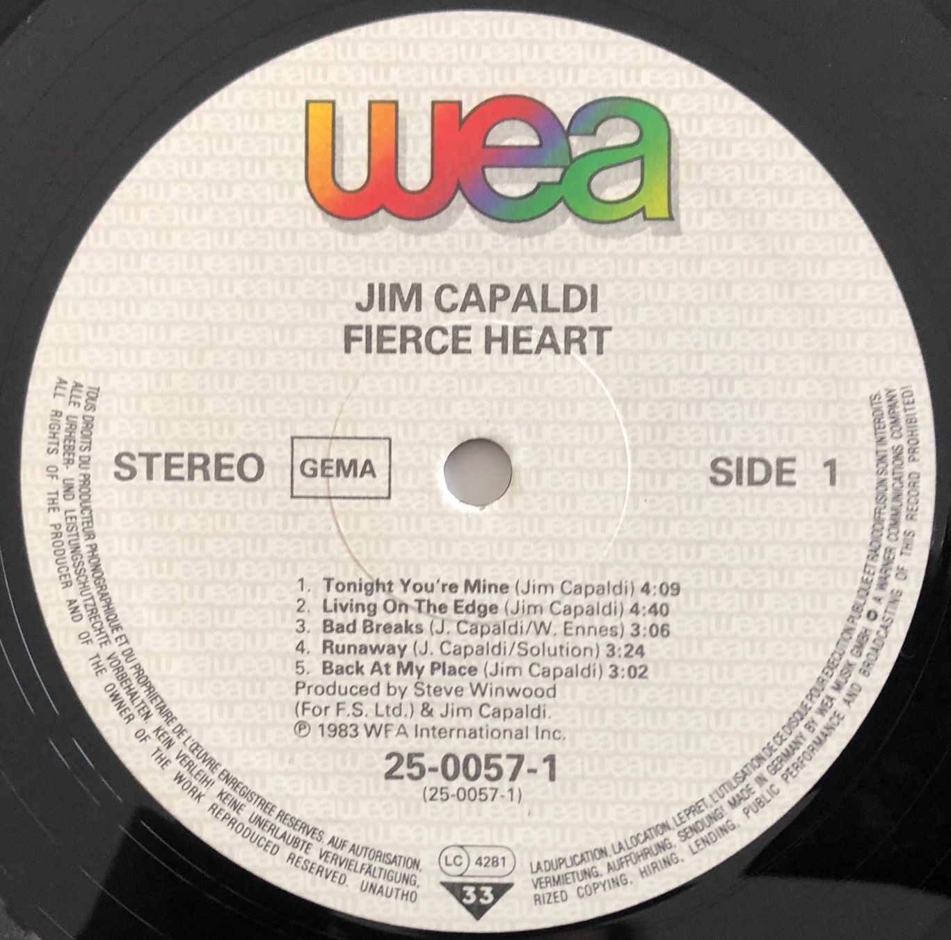 Vinyles: JIM CAPALDI - FIERCE HEART – D'occasion à Poliez-Pittet par Newtown-Records 3