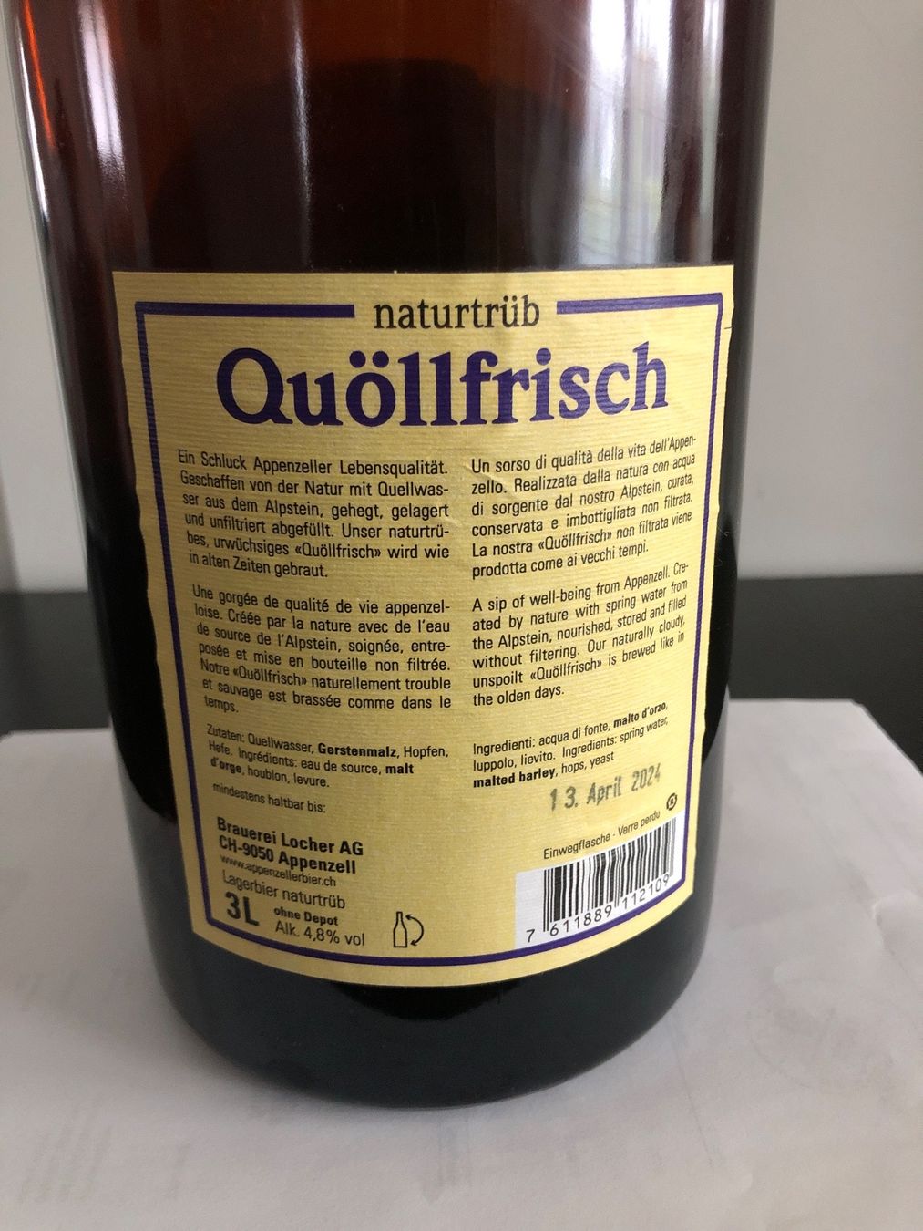 Gläser, Krüge & Flaschen: Bier Flasche 3l Quöllfrisch – Gebraucht aus Obergösgen von Camaro_zl1 1
