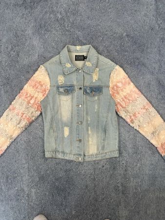 Rehab Jeansjacke mit Paillettenärmel, Grösse S/M 