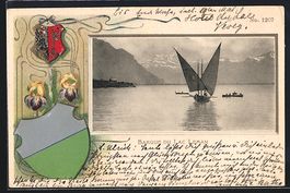 Litho Lac Leman, Segelboot gegen die Ber