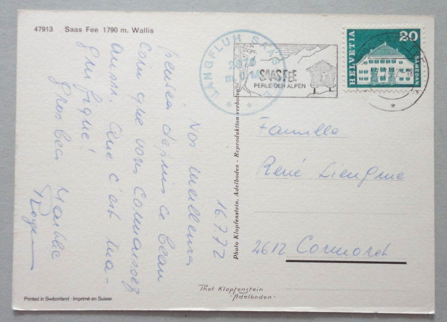 Cartoline postali: Saas Fee 1790 m – Usato da Fétigny venduto da Billy2miny 1