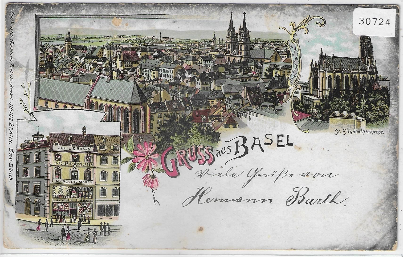 Cartoline postali: Gruss aus Basel - Litho 1898 – Usato da Ettingen venduto da Kartenplanet