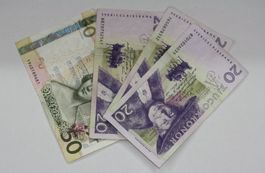 Banknoten Schweden 1 x 50 Kronen und 3 x 20 Kronen
